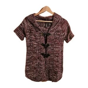 Boy Meets Girl Short Sleeve Knit Maroon Marbled Cardigan Medium Toggle Closure